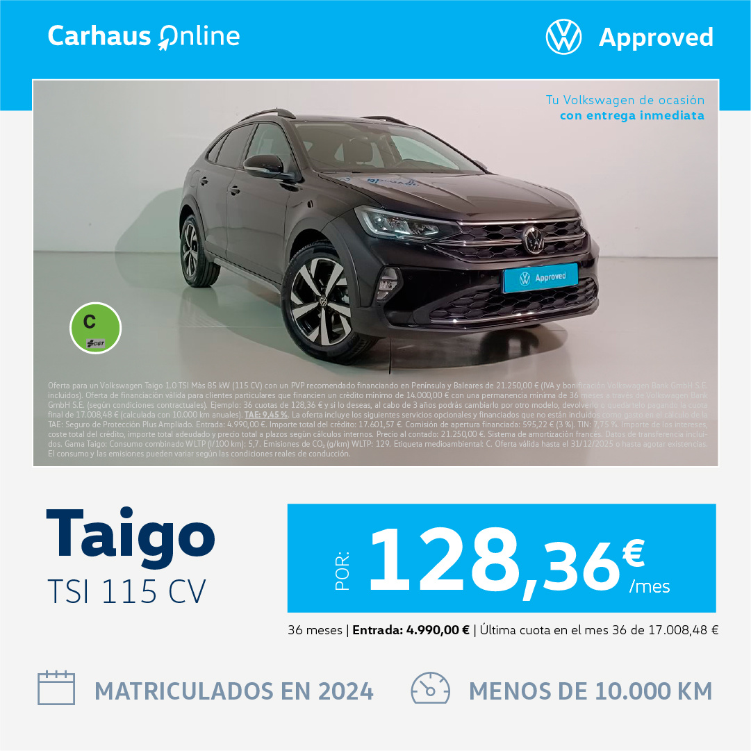 ¡Ocasión! Taigo TSI desde 128,36€/mes*