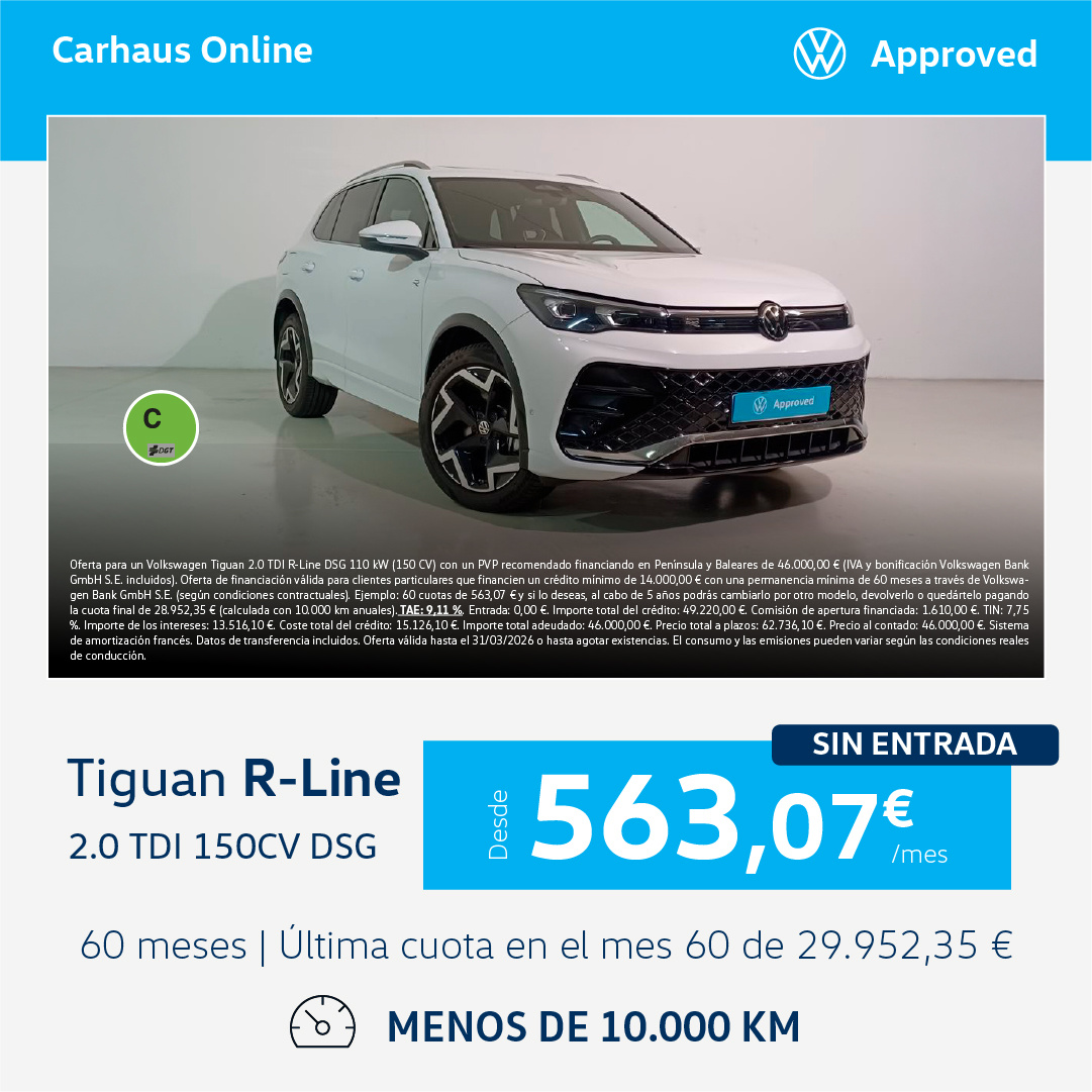 ¡Ocasión! Tiguan R-Line desde 563,07€/mes