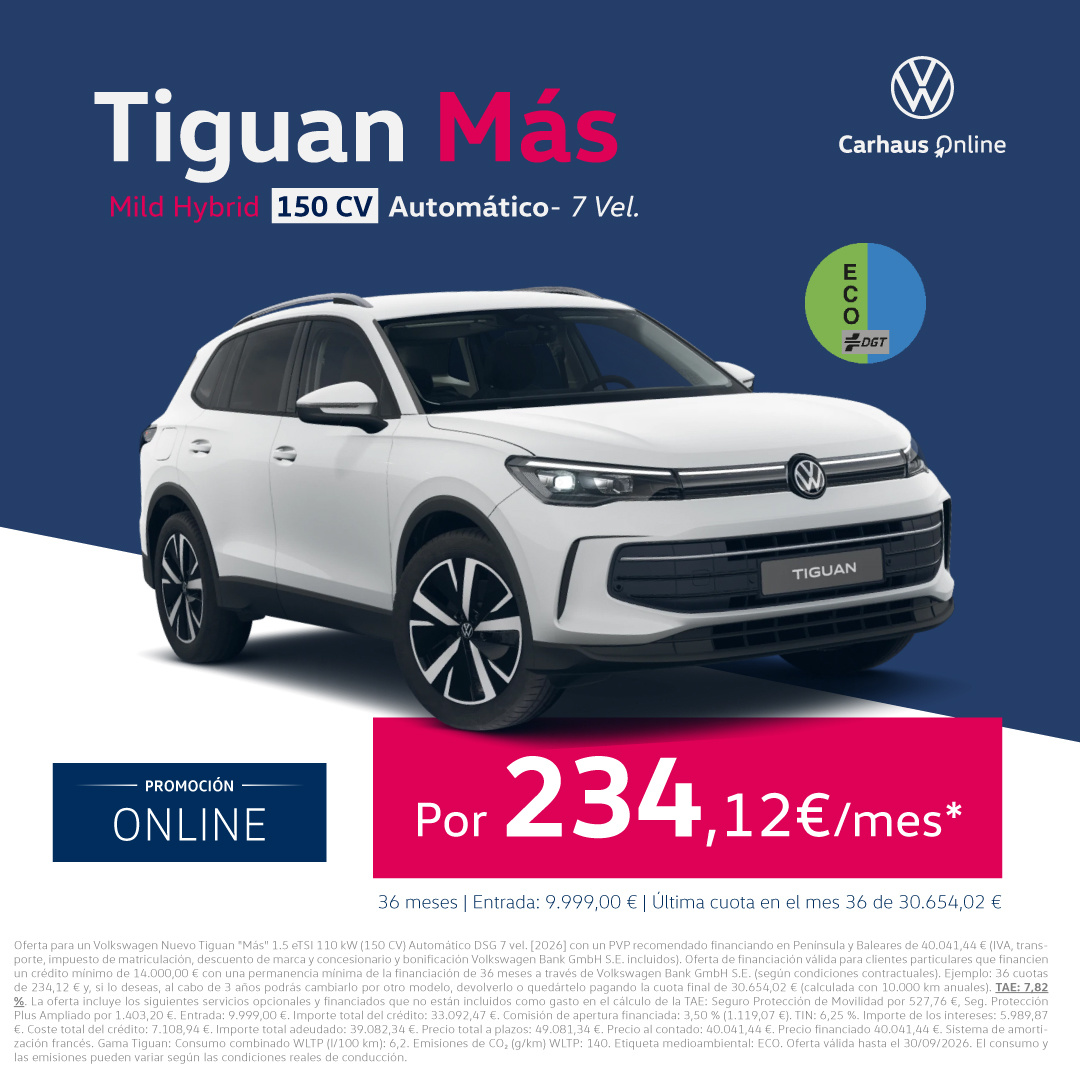 Nuevo Tiguan Mild Hybrid por 234,12€/mes