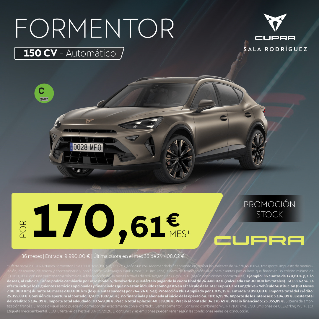¡Promoción Stock! CUPRA Formentor  por 170,61€/mes*