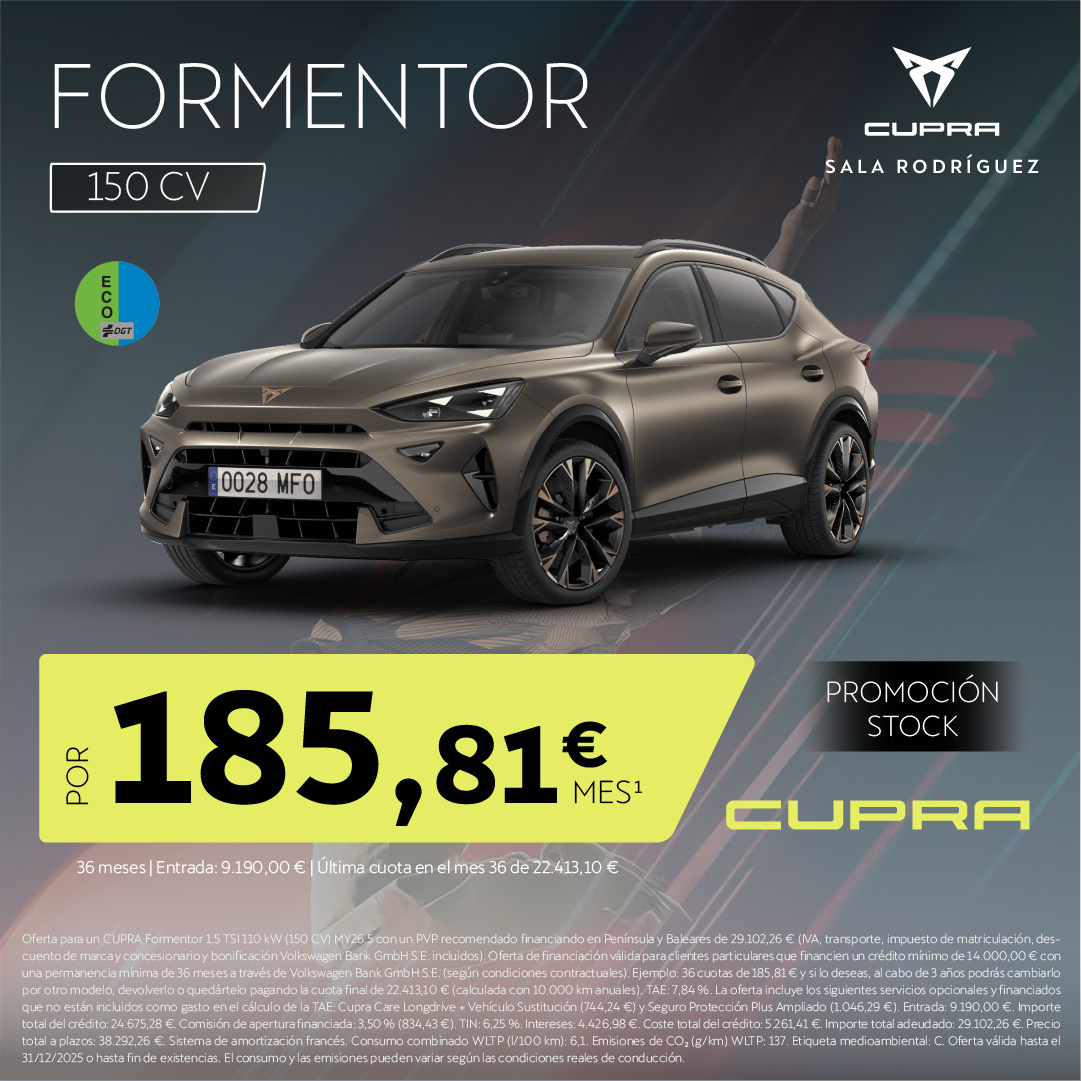 ¡Promoción Stock! Nuevo CUPRA Formentor hibrido por 185,81/mes*