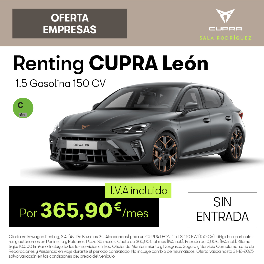 Renting CUPRA León TSI por 366€/mes ¡Sin Entrada!
