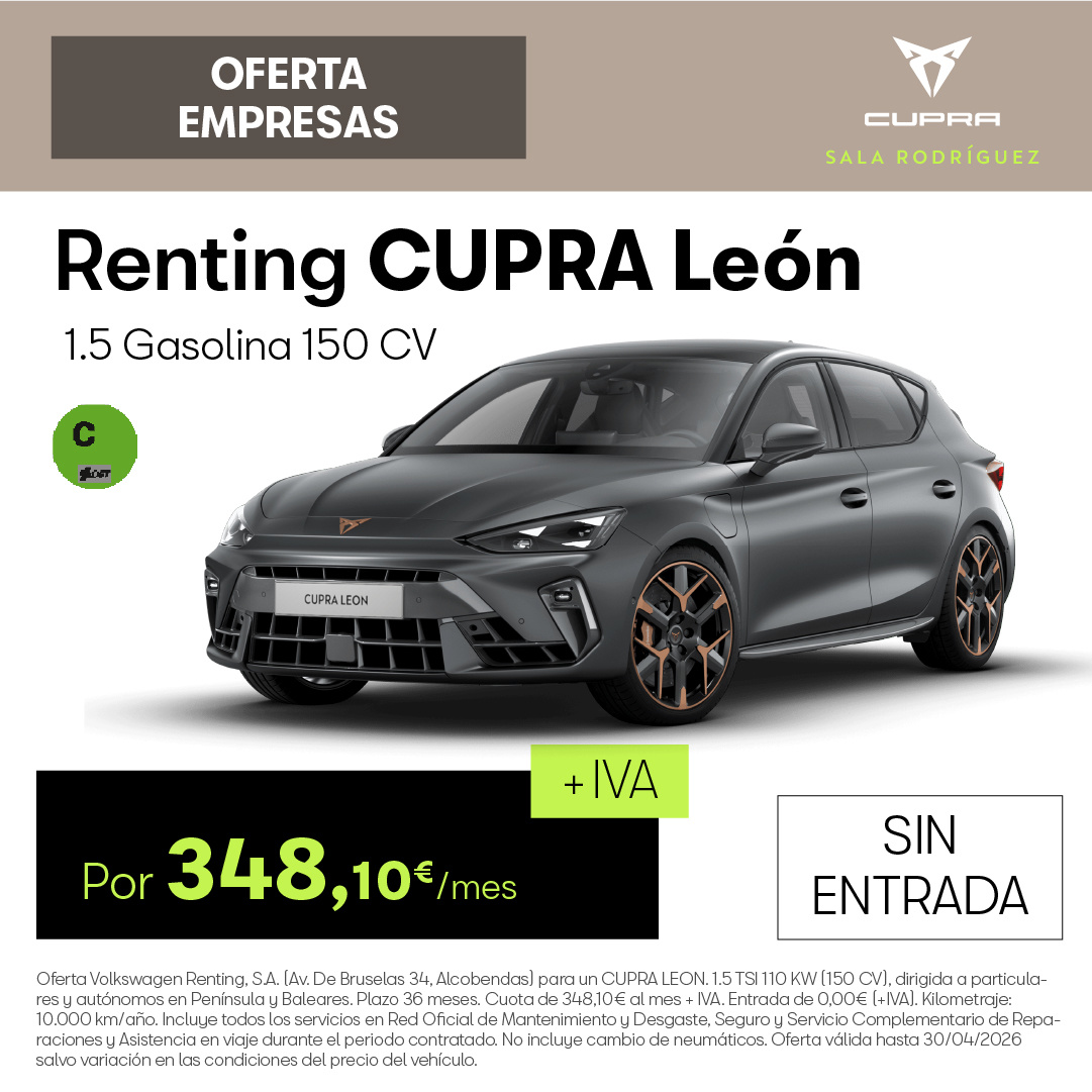 Renting CUPRA León TSI por 348€/mes ¡Sin Entrada!