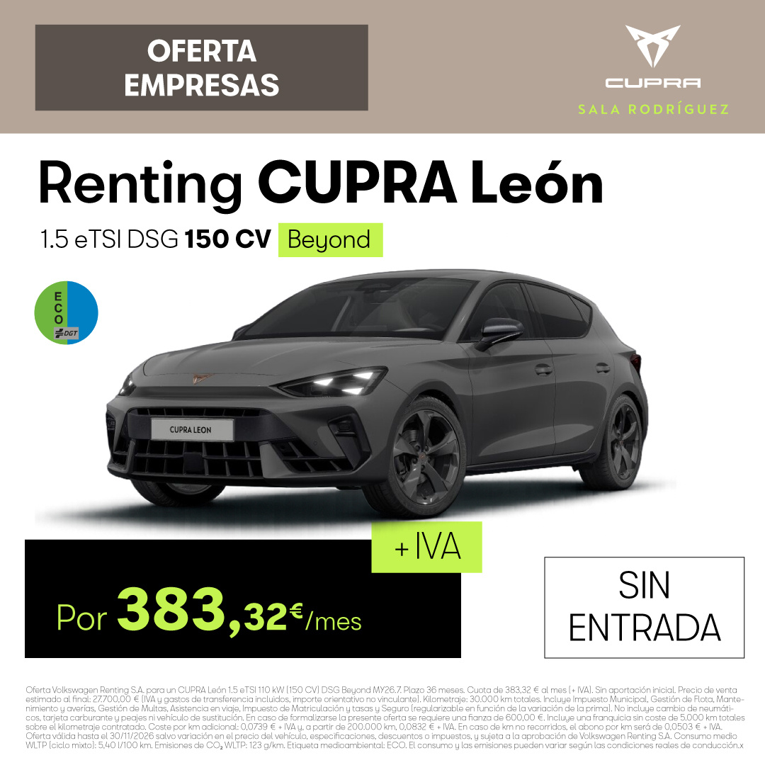 Renting CUPRA León TSI por 383€/mes ¡Sin Entrada!