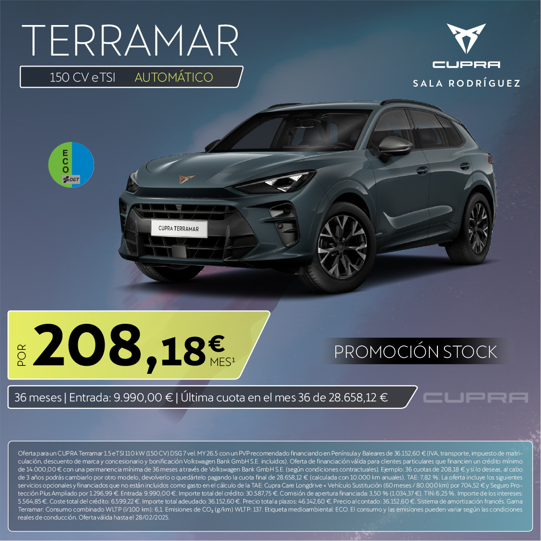 ¡Promoción stock! Terramar eTSI Automático por sólo 208,18€/mes*