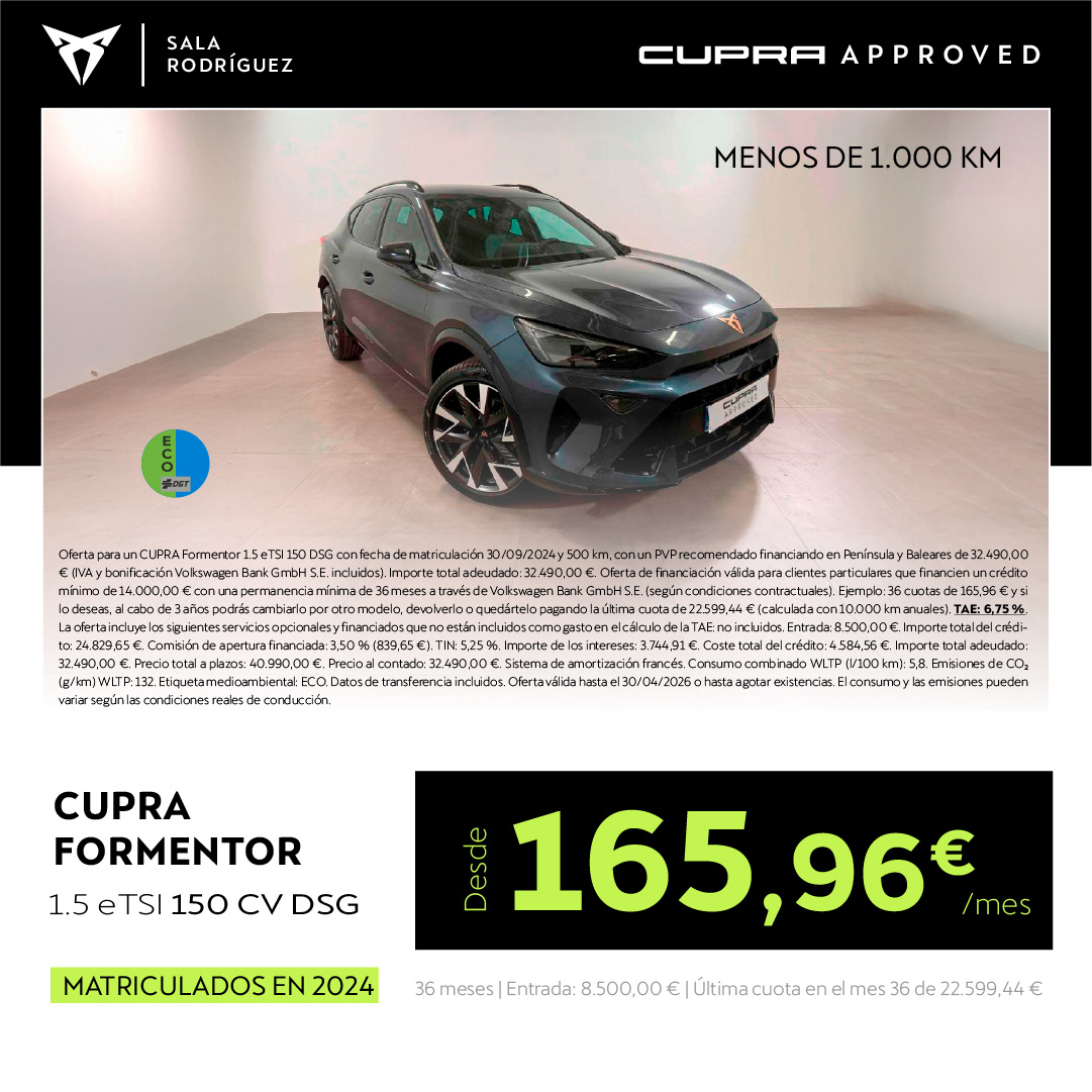 ¡Liquidación! CUPRA Formentor hibrido desde 165€/mes*