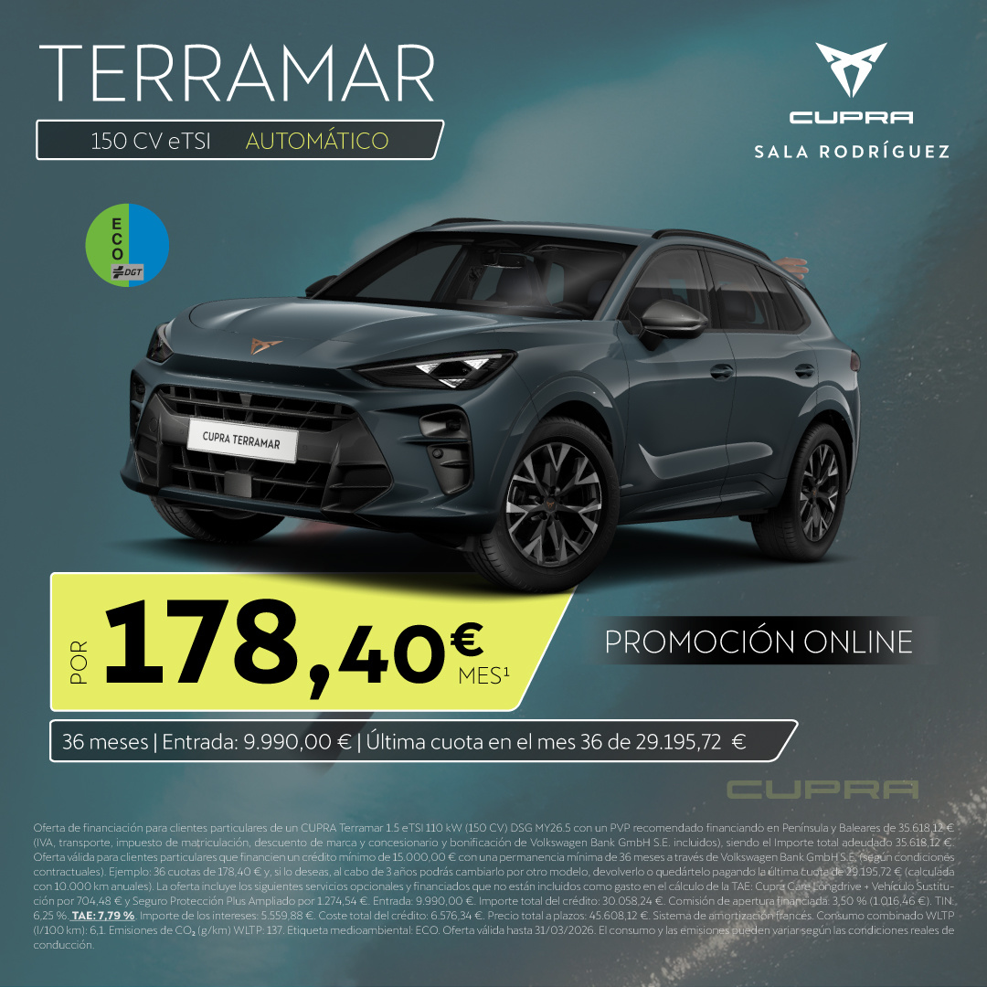 ¡Promoción Marzo! Terramar eTSI Automático por sólo 178,40€/mes*