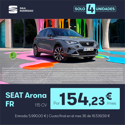 ¡Últimas unidades! SEAT Arona FR por 154,23€/mes* ¡Últimas unidades! SEAT Arona FR por 154,23€/mes*