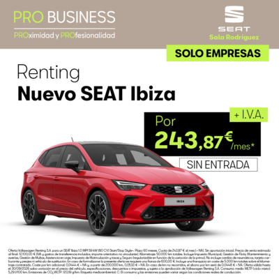 ¡Solo empresas! Nuevo SEAT Ibiza por 243,87€/mes + IVA ¡Solo empresas! Nuevo SEAT Ibiza por 243,87€/mes + IVA