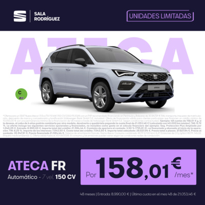 ¡Unidades limitadas! Nuevo SEAT Ateca FR por 158,01€/mes ¡Unidades limitadas! Nuevo SEAT Ateca FR por 158,01€/mes