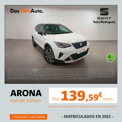 ¡Ocasión! SEAT Arona Special Edition por 139,59€/mes* ¡Ocasión! SEAT Arona Special Edition por 139,59€/mes*