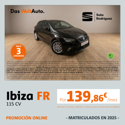 ¡Ocasión! SEAT Ibiza FR por 139,86/mes* ¡Ocasión! SEAT Ibiza FR por 139,86/mes*