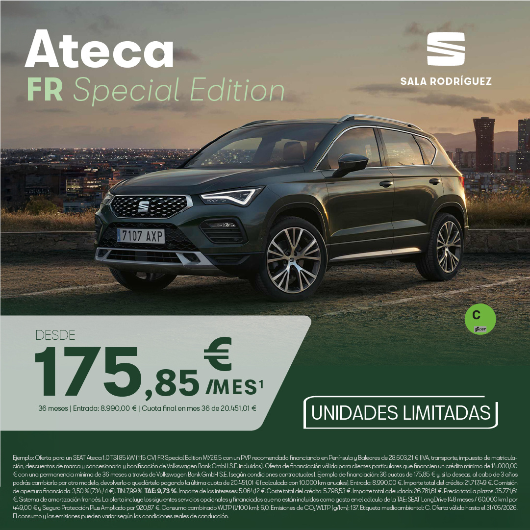 ¡UNIDADES LIMITADAS! SEAT Ateca FR desde 175,85€/mes*