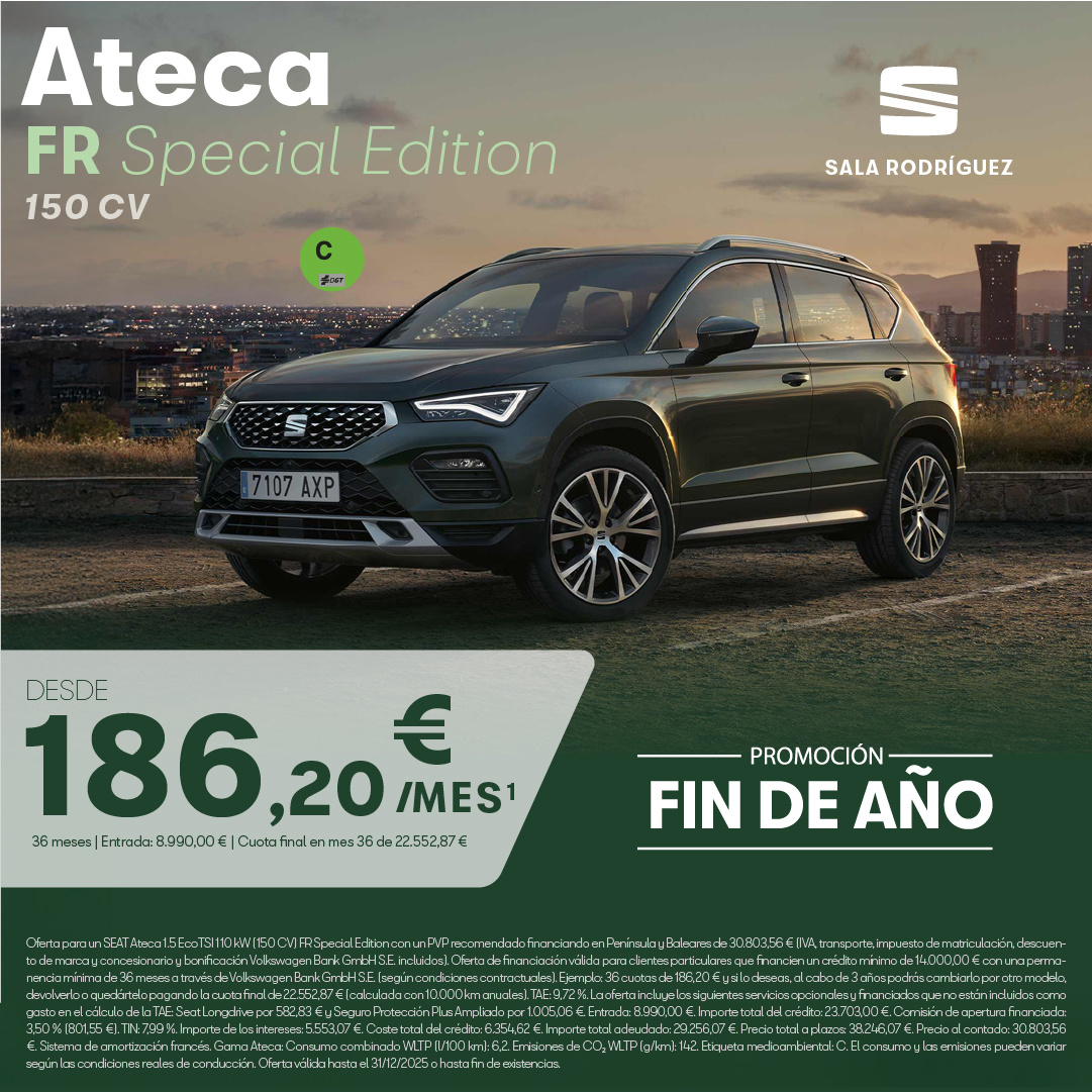 ¡Promoción de fin de año! SEAT Ateca FR desde 186,20€/mes* ¡Promoción de fin de año! SEAT Ateca FR desde 186,20€/mes*
