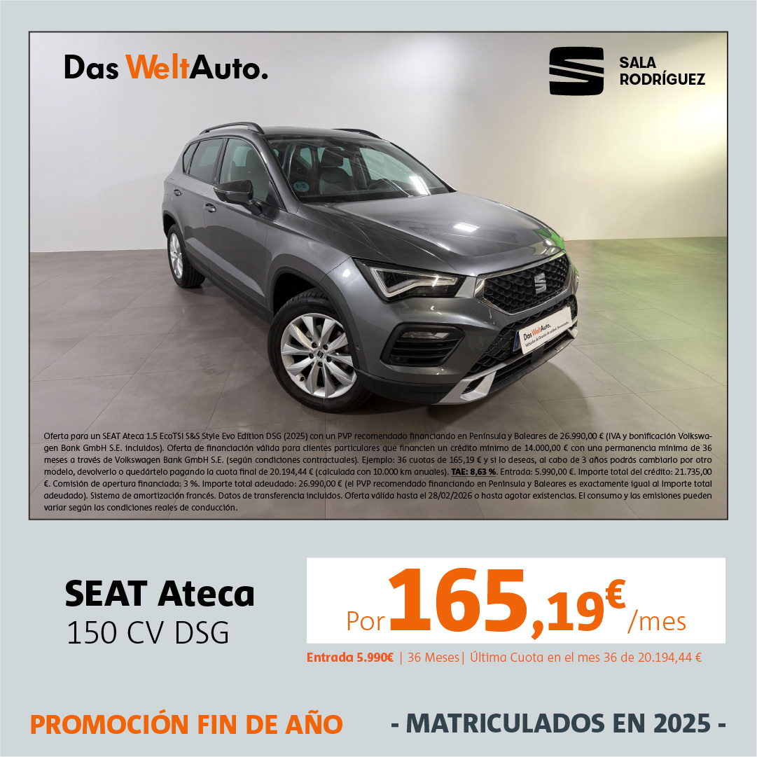 SEAT Ateca EcoTSI por 165€/mes* SEAT Ateca EcoTSI por 165€/mes*