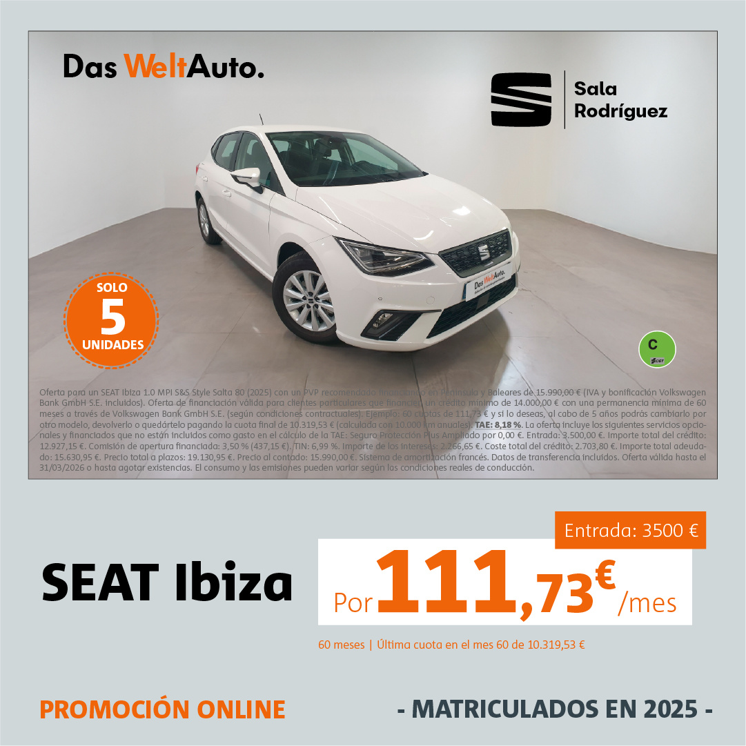 ¡Ocasión! SEAT Ibiza por 111,73€/mes*