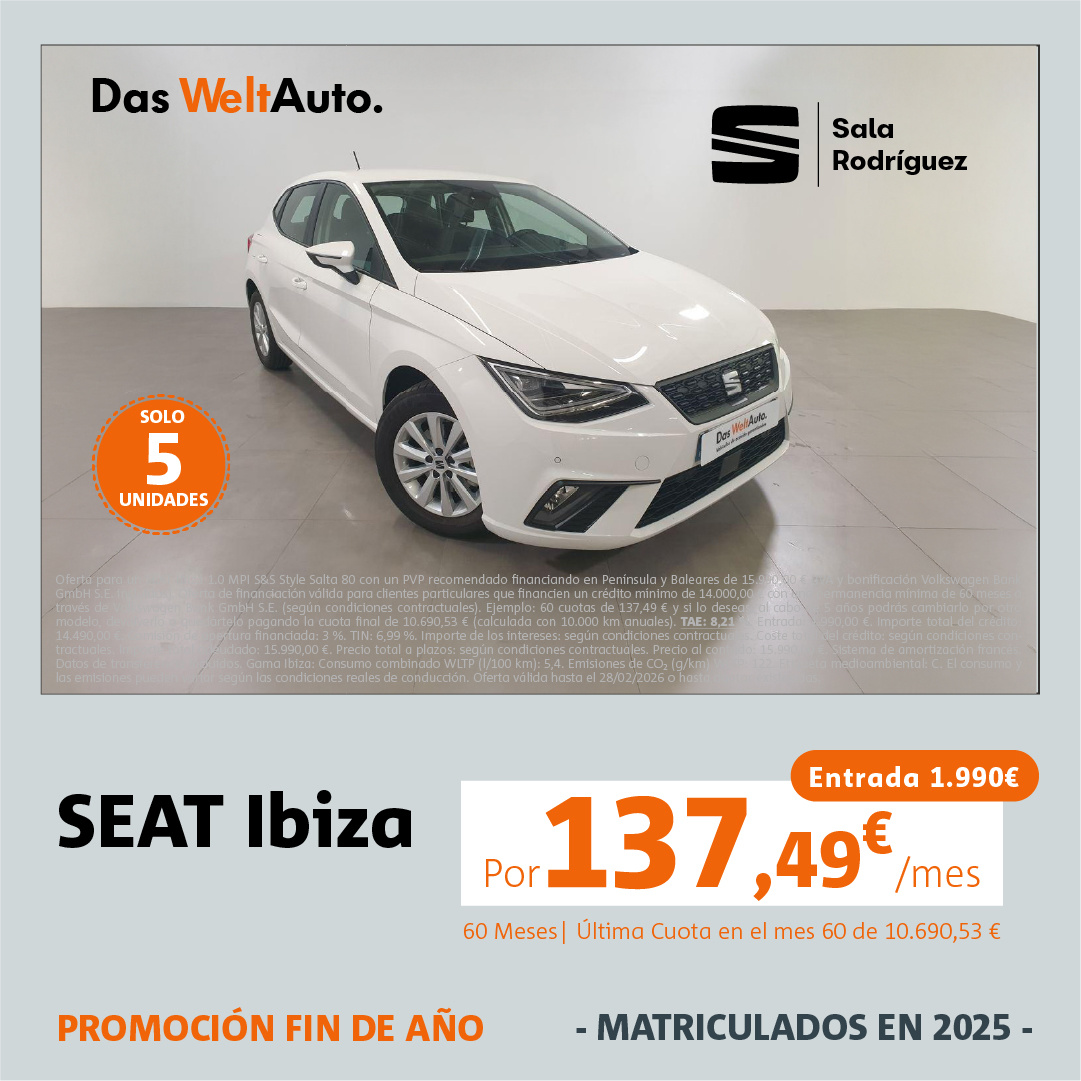 ¡Ocasión! SEAT Ibiza 137,49€/mes* ¡Ocasión! SEAT Ibiza 137,49€/mes*