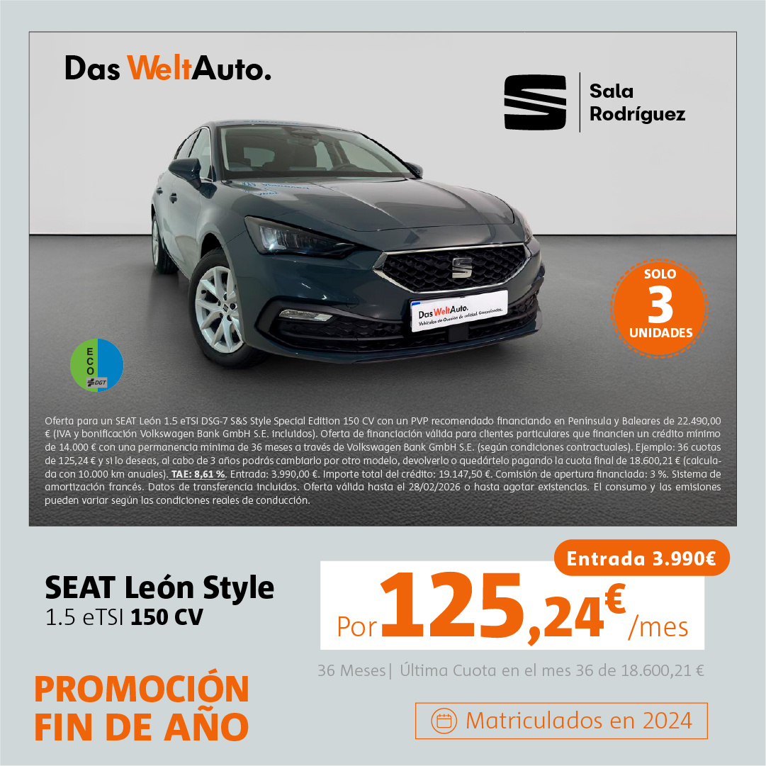 ¡Ocasión! SEAT León Style por 125€/mes* ¡Ocasión! SEAT León Style por 125€/mes*