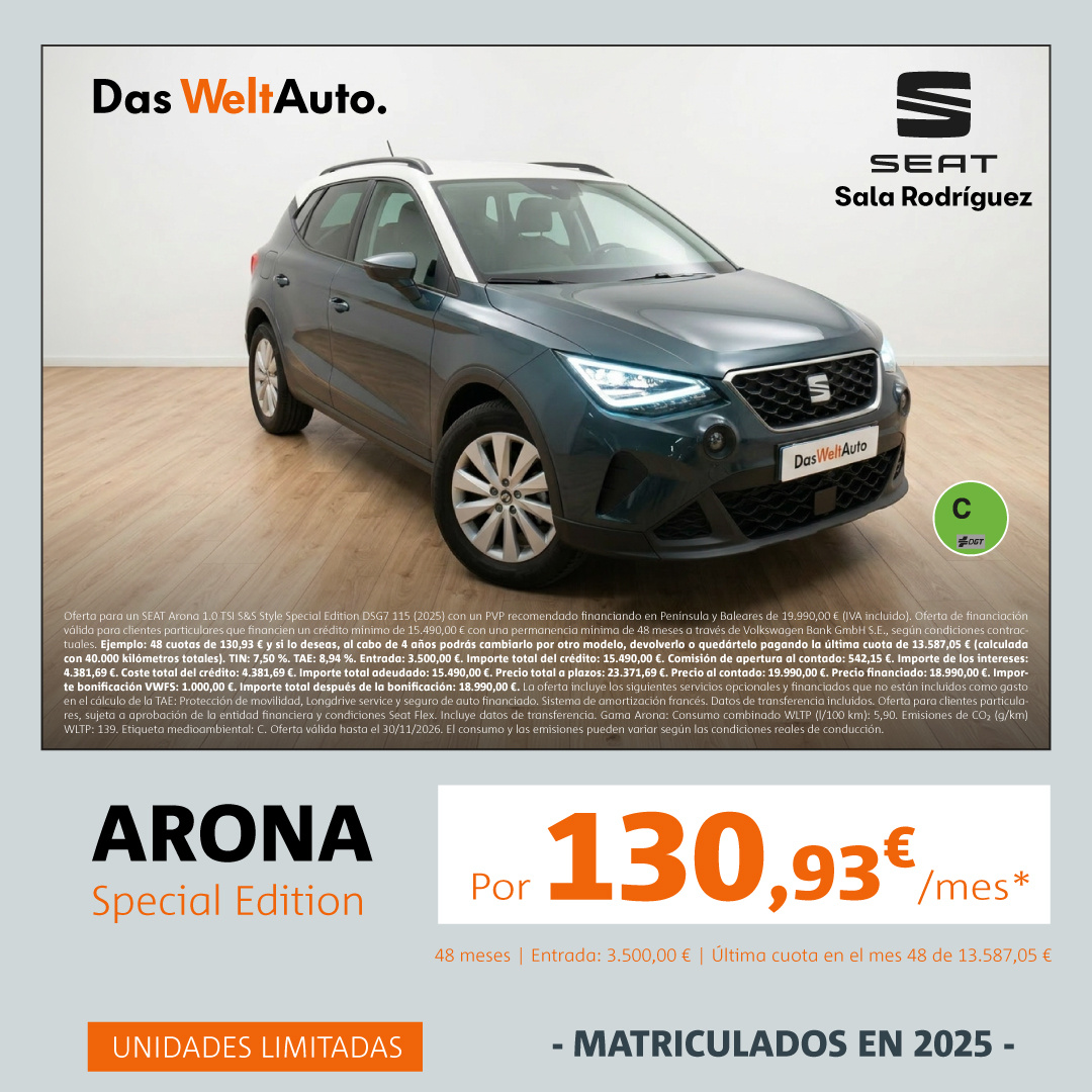 ¡Ocasión! SEAT Arona Special Edition por 130,93€/mes*