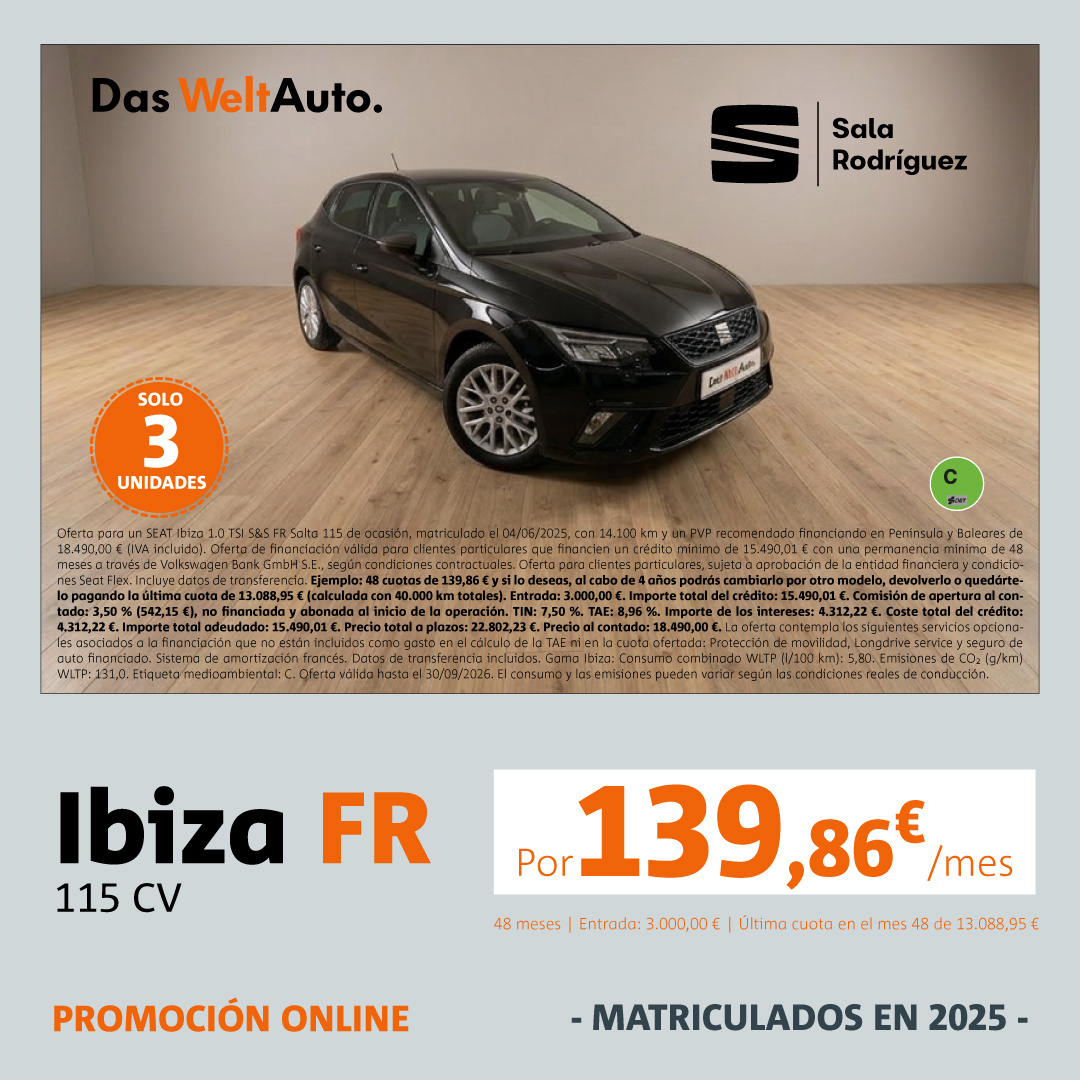 ¡Ocasión! SEAT Ibiza FR por 139,86/mes*