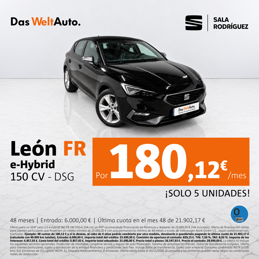 ¡Ocasión! SEAT León eTSI por 180€/mes*