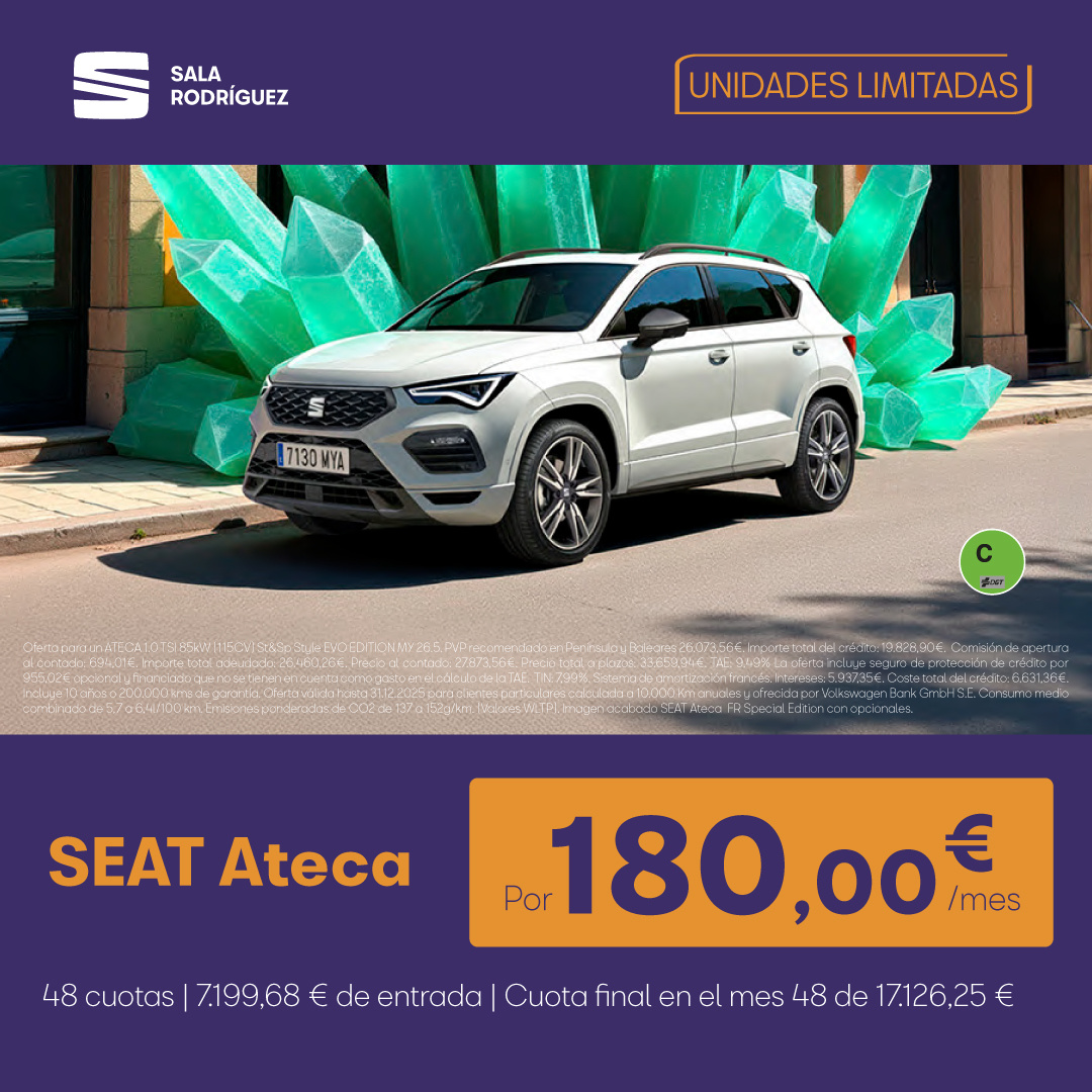 ¡Unidades limitadas! SEAT Ateca por 180€/mes*
