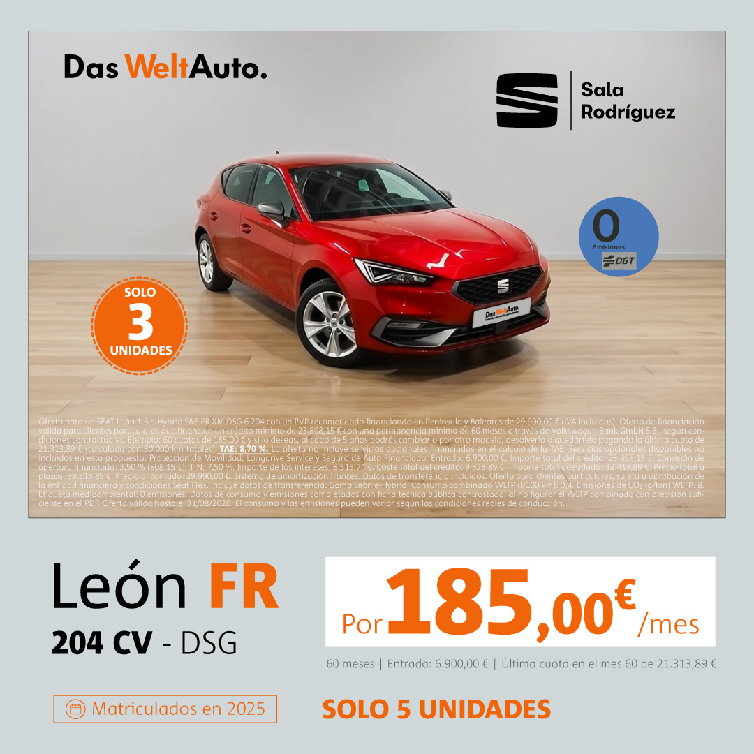 ¡Ocasión! SEAT León eTSI por 185€/mes*