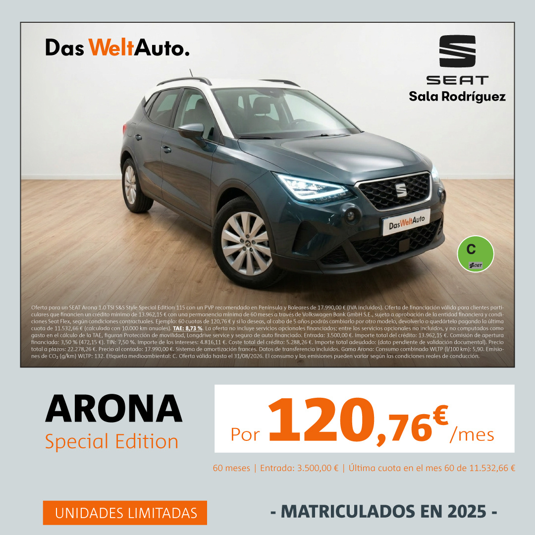 ¡Ocasión! SEAT Arona Special Edition por 120€/mes*
