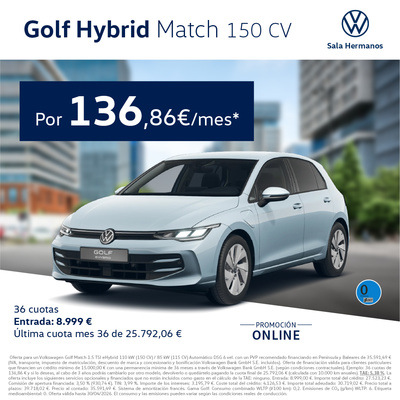 ¡Sólo online! Golf eHybrid por 136€/mes* ¡Sólo online! Golf eHybrid por 136€/mes*