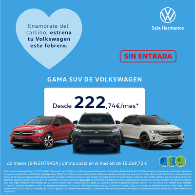 Enamórate del camino con tu nuevo SUV Volkswagen desde 222€/mes* Enamórate del camino con tu nuevo SUV Volkswagen desde 222€/mes*