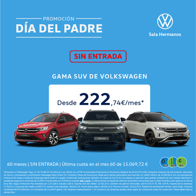 ¡Promoción día del padre! Gama SUV Volkswagen desde 222€/mes* ¡Promoción día del padre! Gama SUV Volkswagen desde 222€/mes*