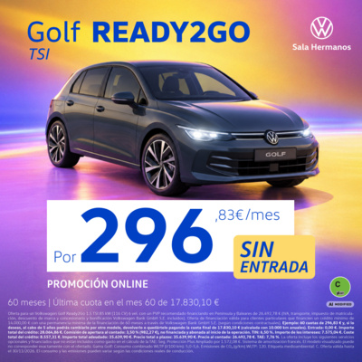¡Sin Entrada! Volkswagen Golf READY2GO TSI Por 296,83 €/mes* ¡Sin Entrada! Volkswagen Golf READY2GO TSI Por 296,83 €/mes*