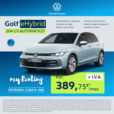Golf eHybrid con my Renting por 389€/mes* Golf eHybrid con my Renting por 389€/mes*
