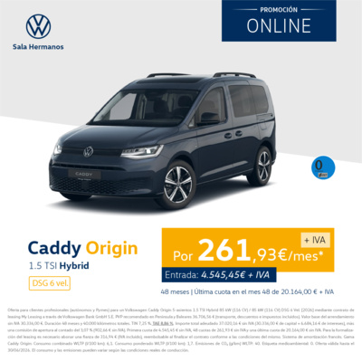 Volkswagen Caddy Origin 1.5 TSI Hybrid por 261,93€/mes* Volkswagen Caddy Origin 1.5 TSI Hybrid por 261,93€/mes*