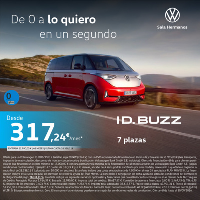 ¡Oferta única! ID Buzz 7 plazas desde 317,24€/mes* ¡Oferta única! ID Buzz 7 plazas desde 317,24€/mes*