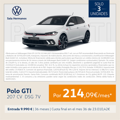 ¡GTI! Tu nuevo polo por 214,09€/mes* ¡GTI! Tu nuevo polo por 214,09€/mes*
