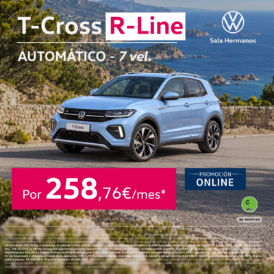 ¡Remate final! T-Cross R-line por 258,76€/mes ¡Remate final! T-Cross R-line por 258,76€/mes
