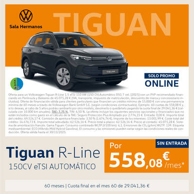 Tiguan R-Line eTSI Automático por 558€/mes* Tiguan R-Line eTSI Automático por 558€/mes*