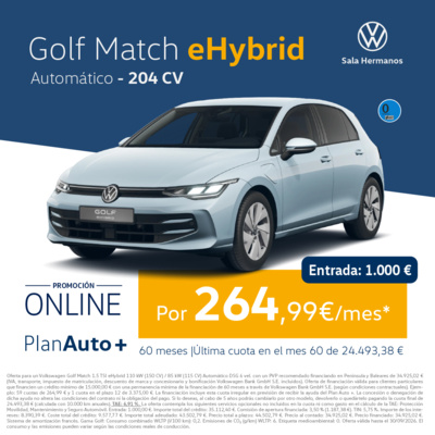 ¡Etiqueta 0! Golf Match eHybrid 204 CV por 264,99€/mes* ¡Etiqueta 0! Golf Match eHybrid 204 CV por 264,99€/mes*