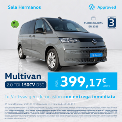 ¡Solo 7 unidades! Volkswagen Multivan 150 CV DSG por 399,17€/mes ¡Solo 7 unidades! Volkswagen Multivan 150 CV DSG por 399,17€/mes