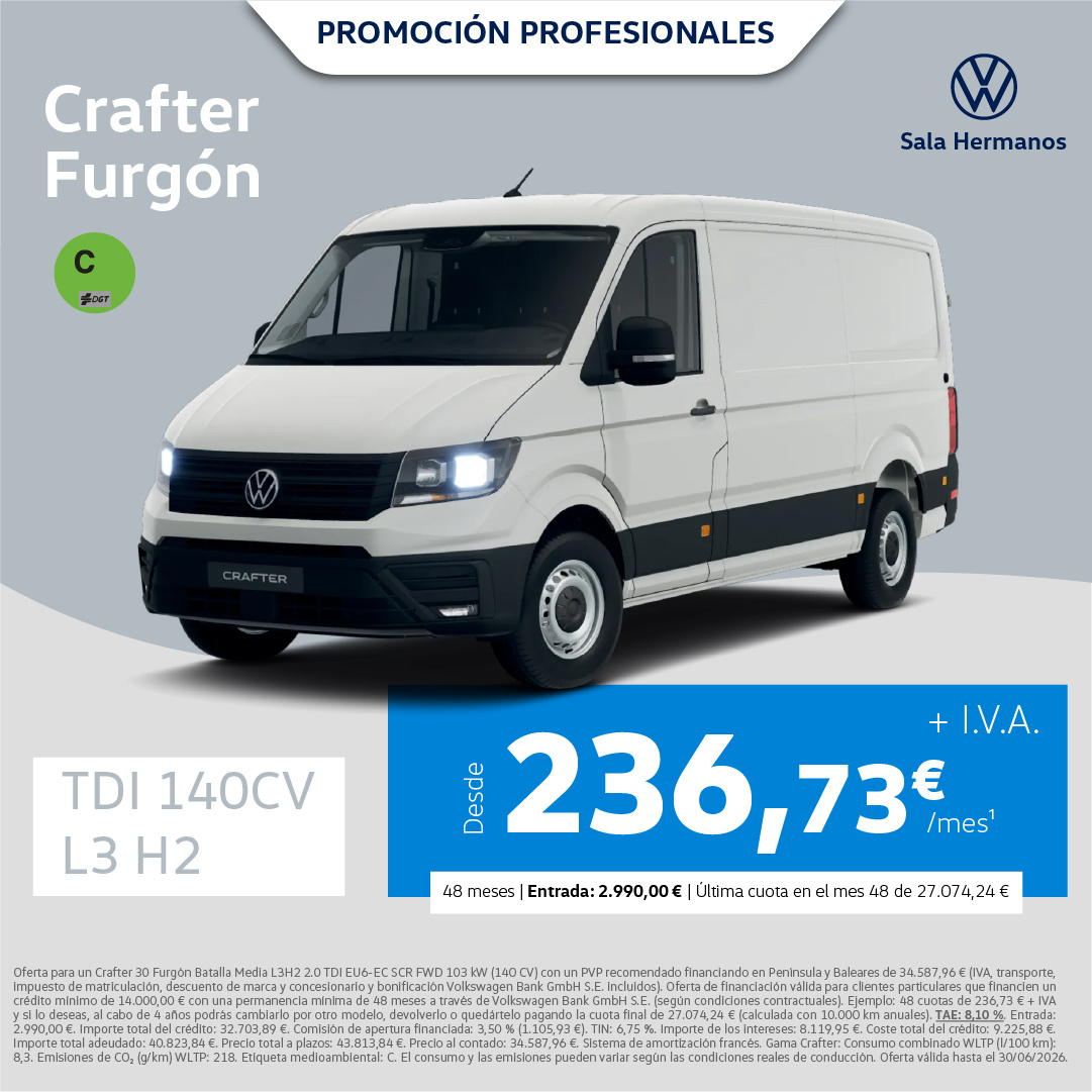Llévate la nueva Crafter desde 236,73€/mes*