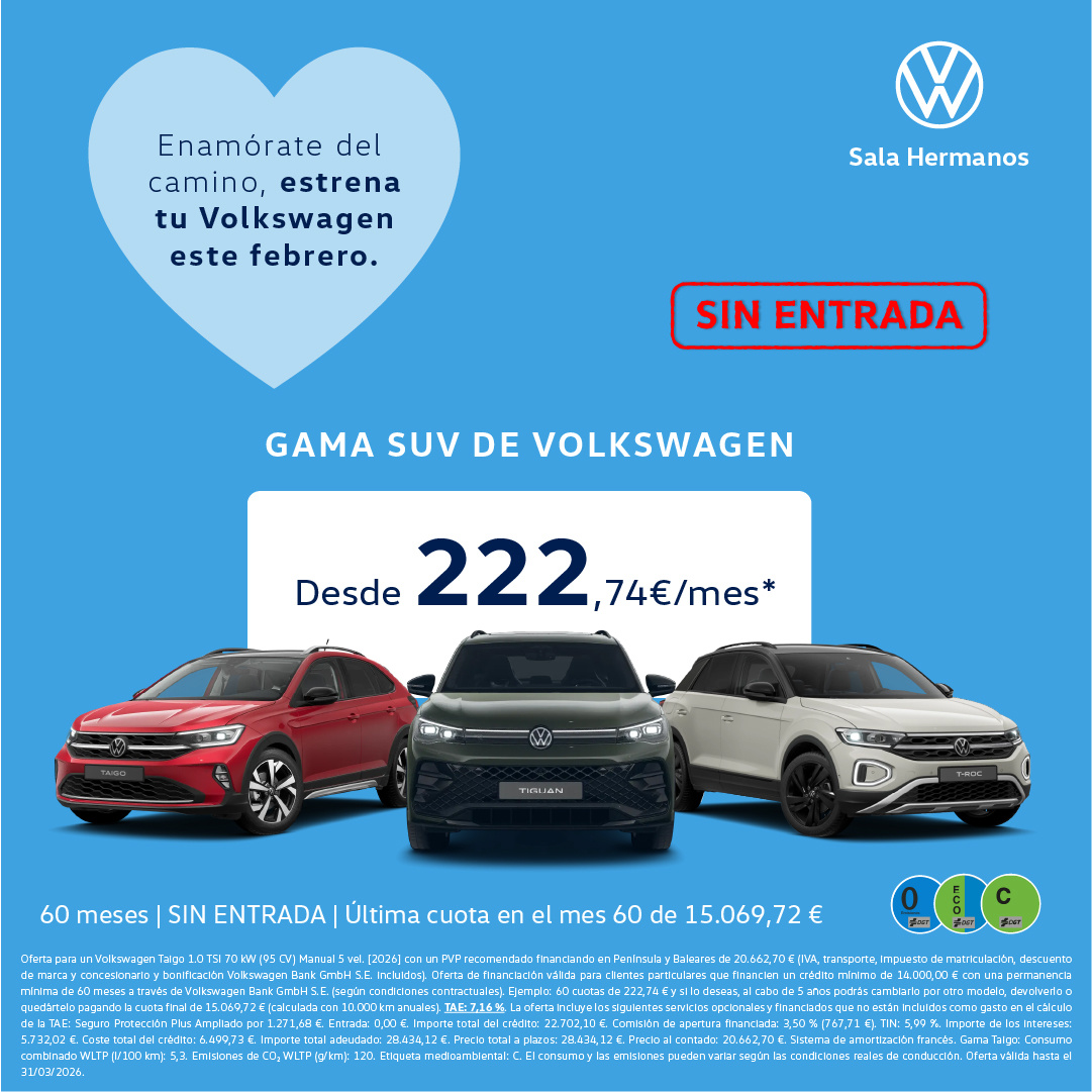 Enamórate del camino con tu nuevo SUV Volkswagen desde 222€/mes*