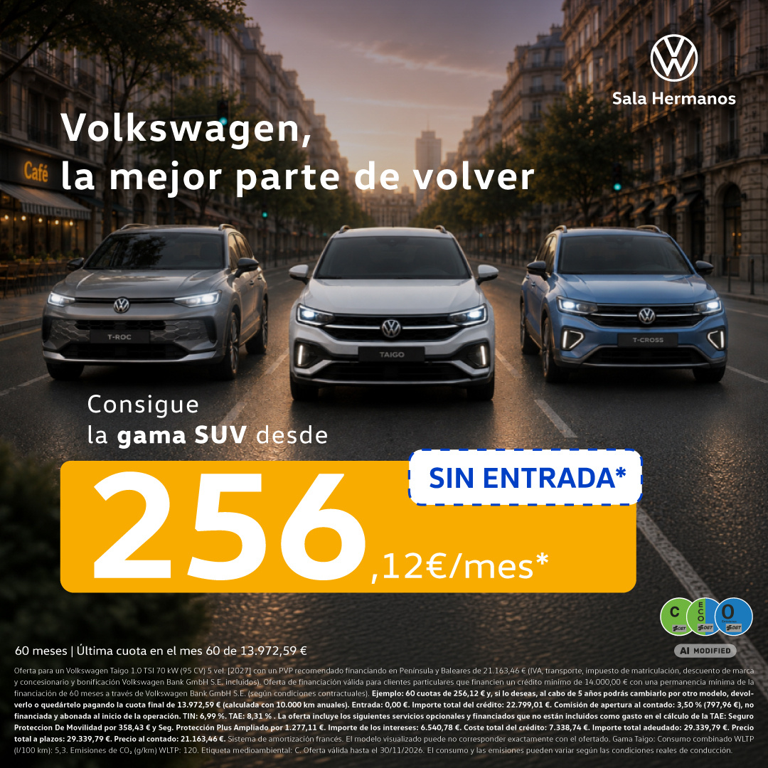 Tu Volkswagen sin entrada · desde 256,12 €/mes