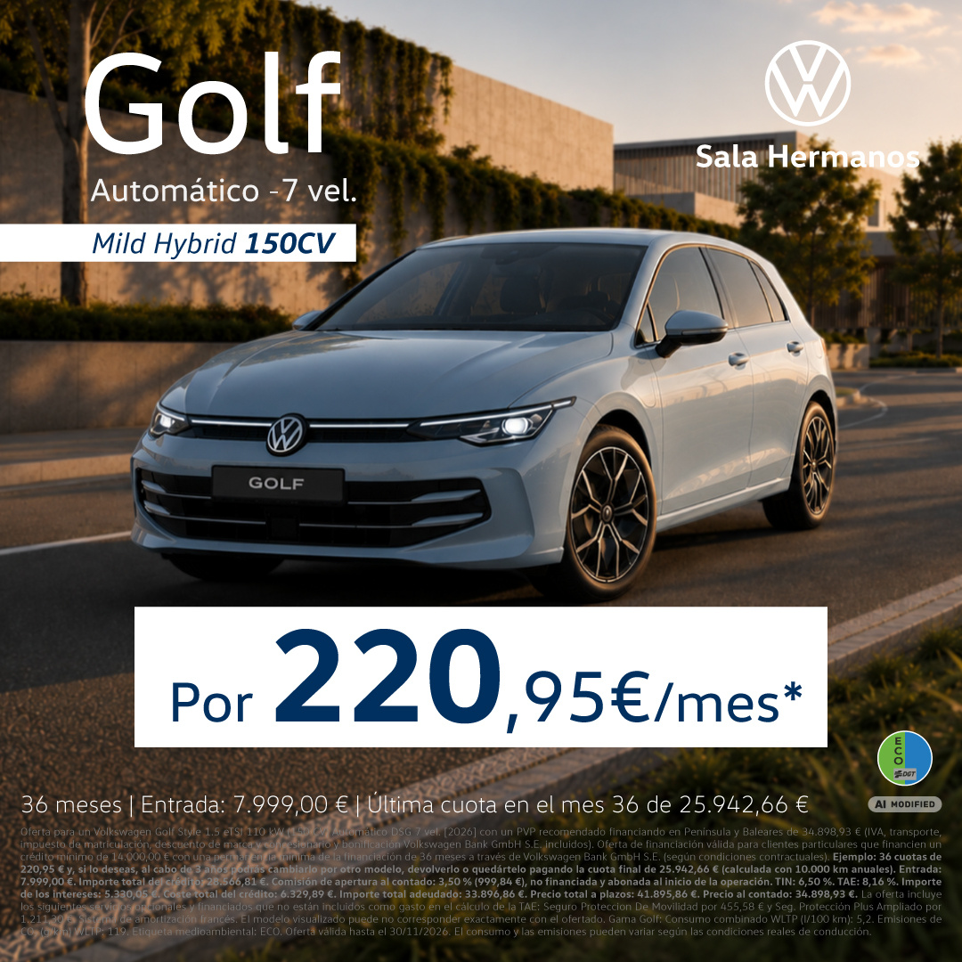 Tu Volkswagen Golf 150 CV por 220,95 €/mes