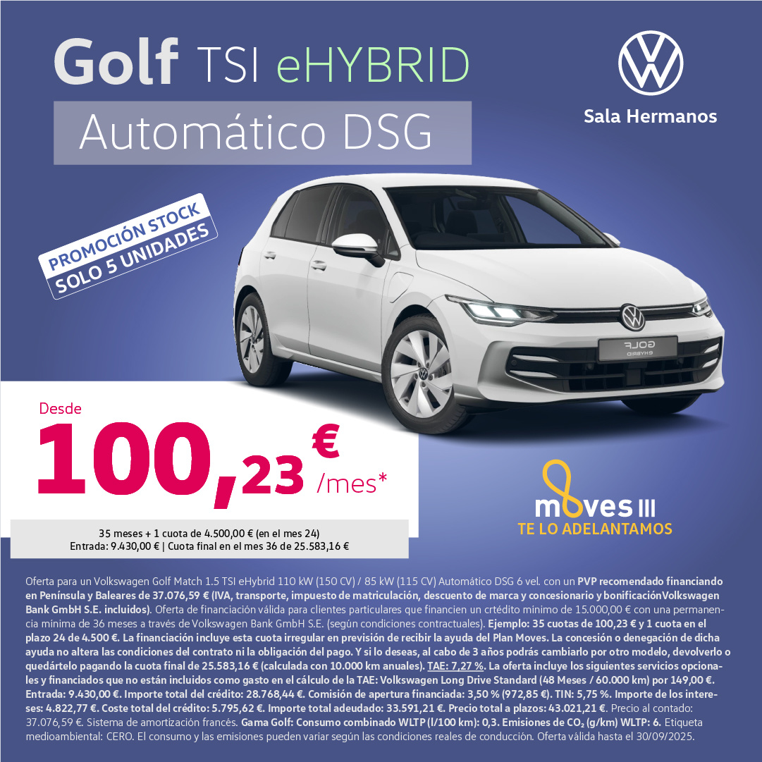 Nuevo Golf eHYBRID Automático desde 100,23€/mes*