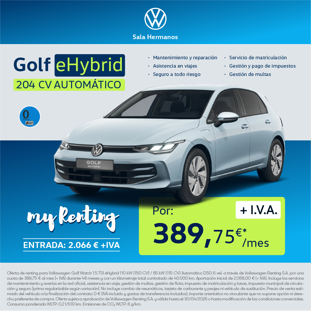 Golf eHybrid con my Renting por 389€/mes*