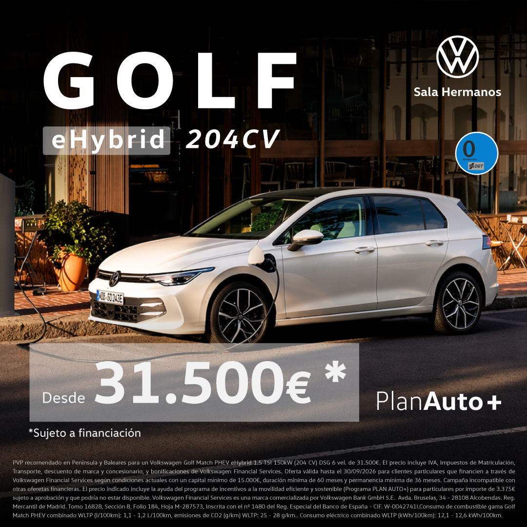¡Volkswagen Golf eHYBRID desde 31.500!