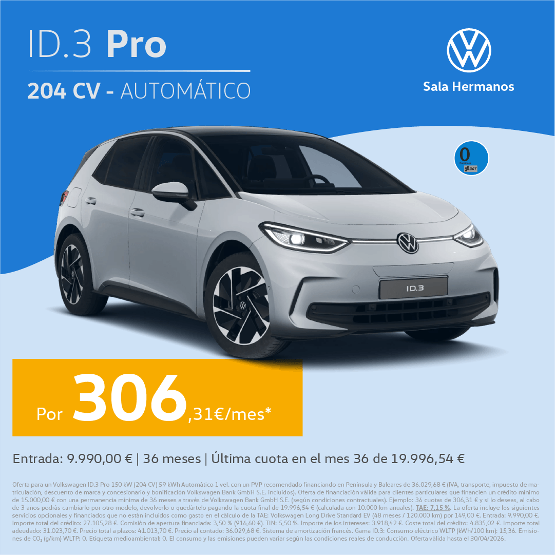 ¡Te está esperando! ID.3 Pro por  306€/mes