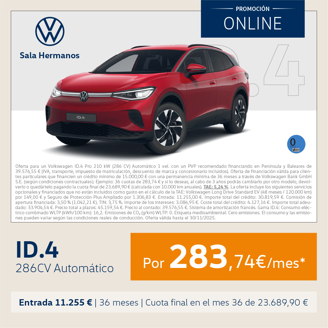 ¡Solo este mes! ID.4 ECO 286CV por 283,74€/mes*