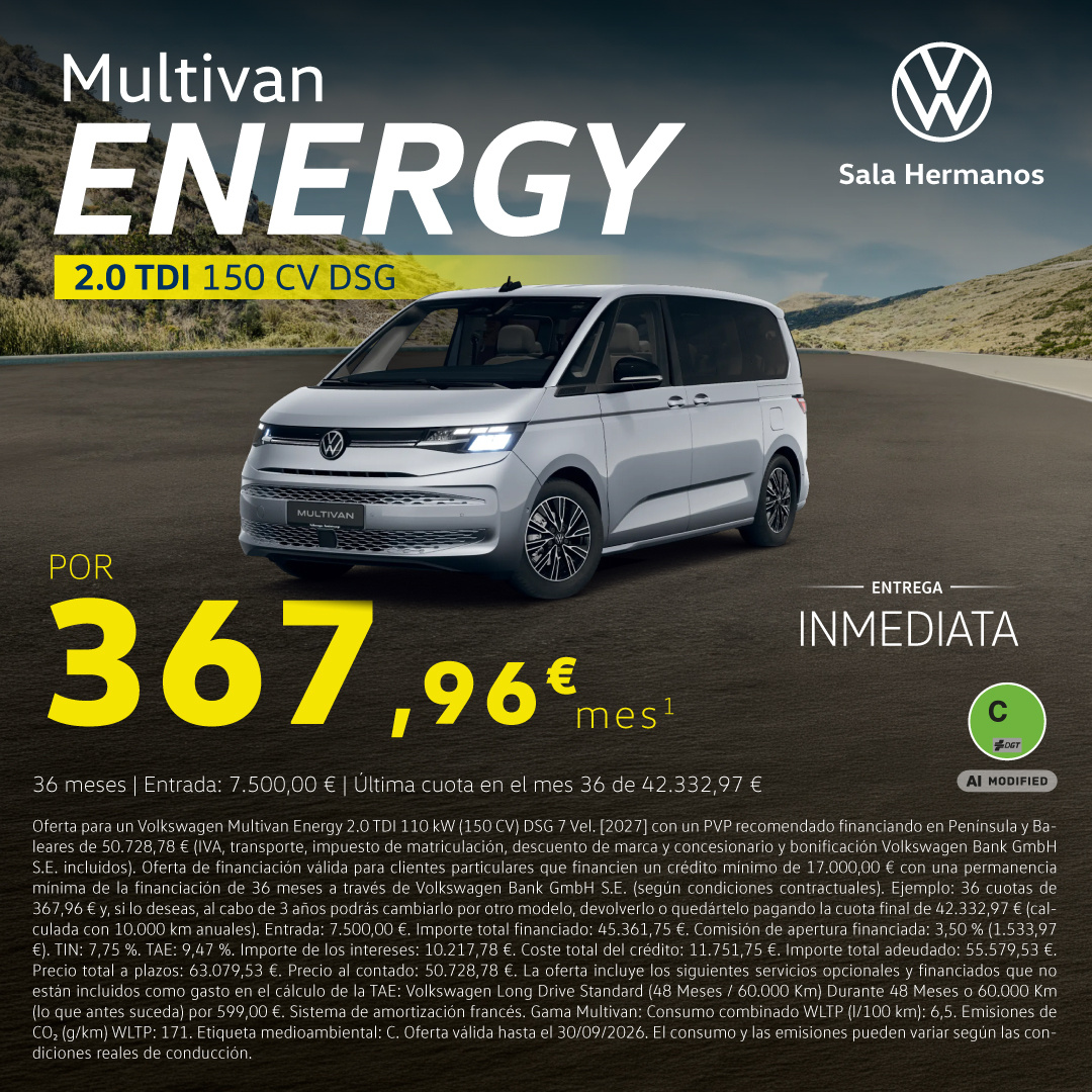Volkswagen Multivan Energy 150 CV DSG por 367,96 €/mes Volkswagen Multivan Energy 150 CV DSG por 367,96 €/mes